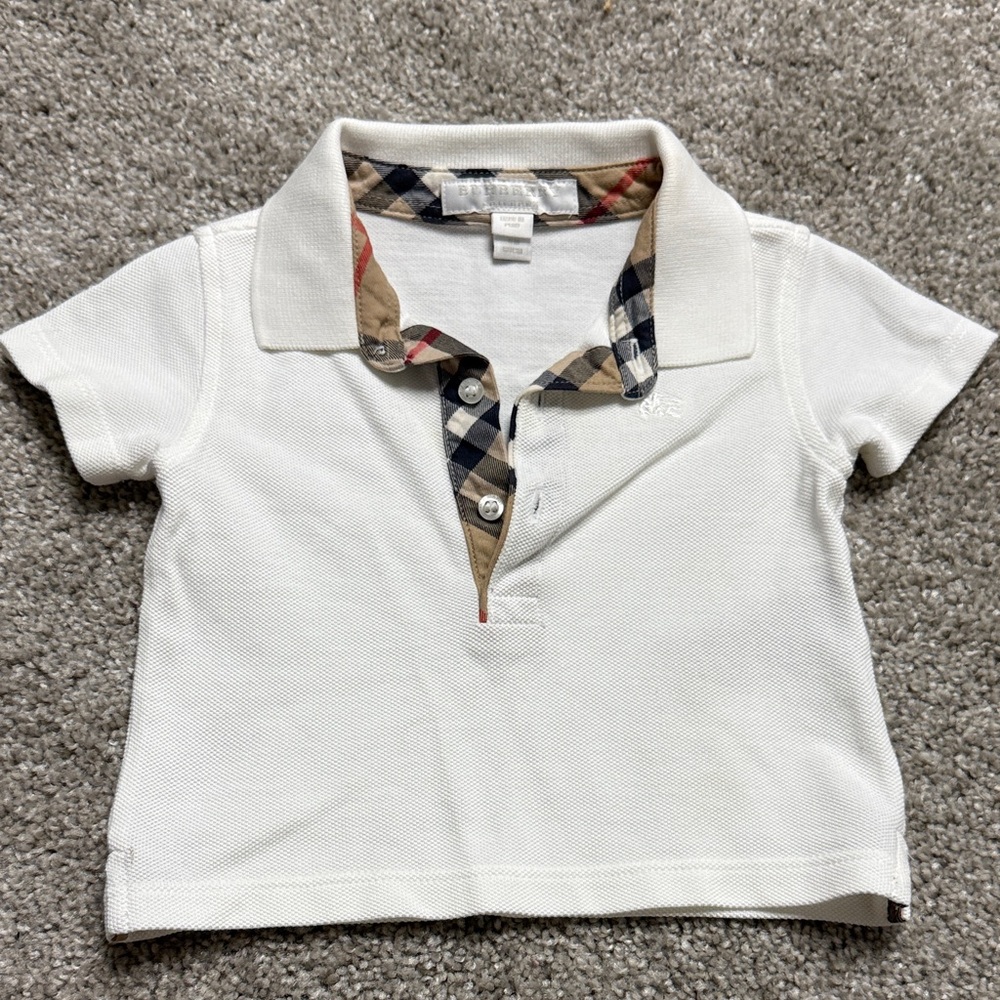 Burberry White Polo with Plaid Collar